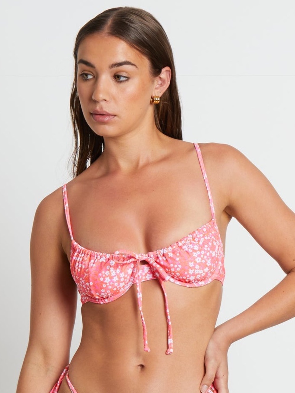 NWT Kulani Kinis Ruched Underwire Bra Bikini Top Coral Crush XXL